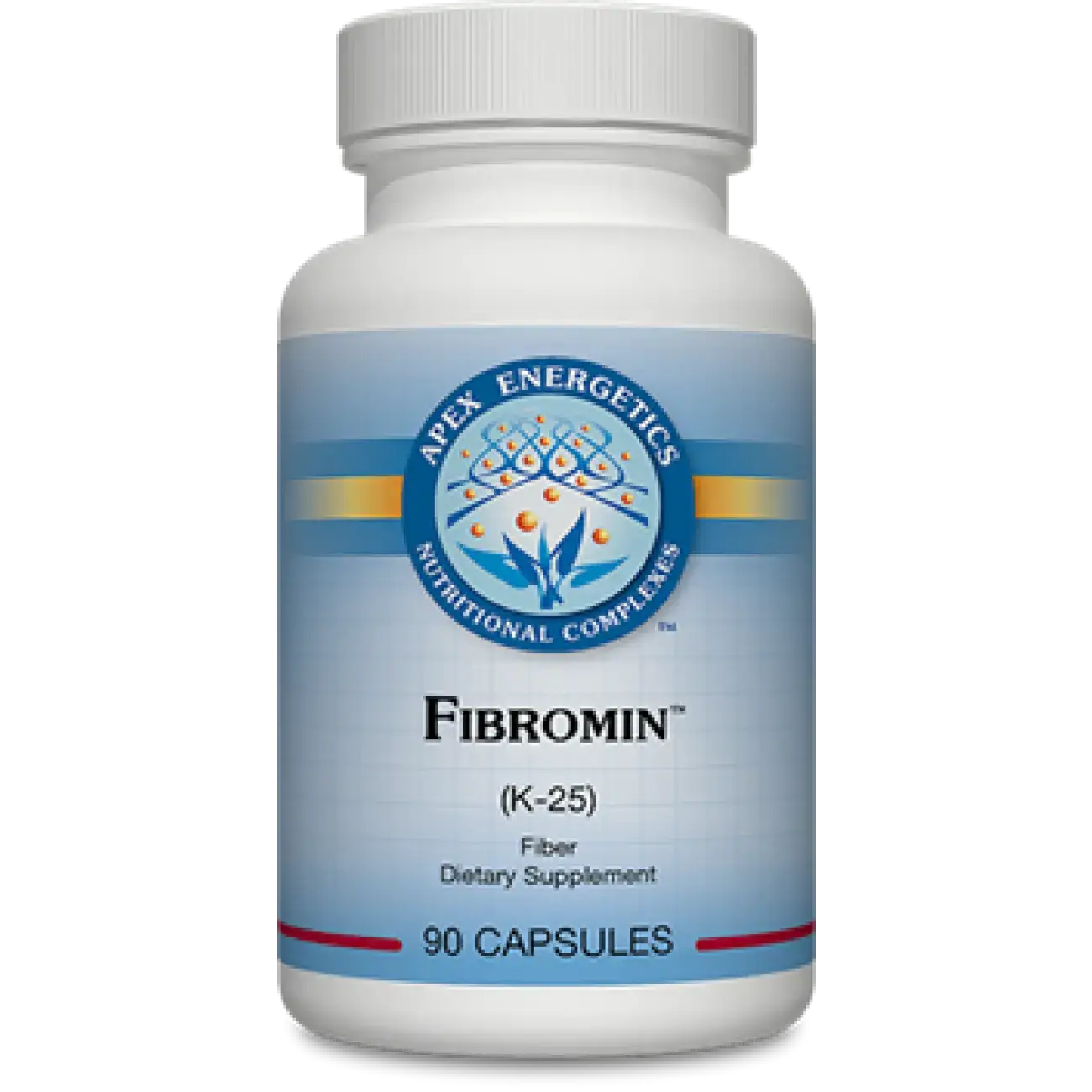 Apex Energetics Fibromin K-25 supplement bottle with 90 capsules dietary fiber complex