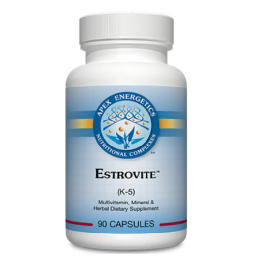 Apex Energetics Estrovite women's health multivitamin mineral and herbal dietary supplement bottle with 90 capsules