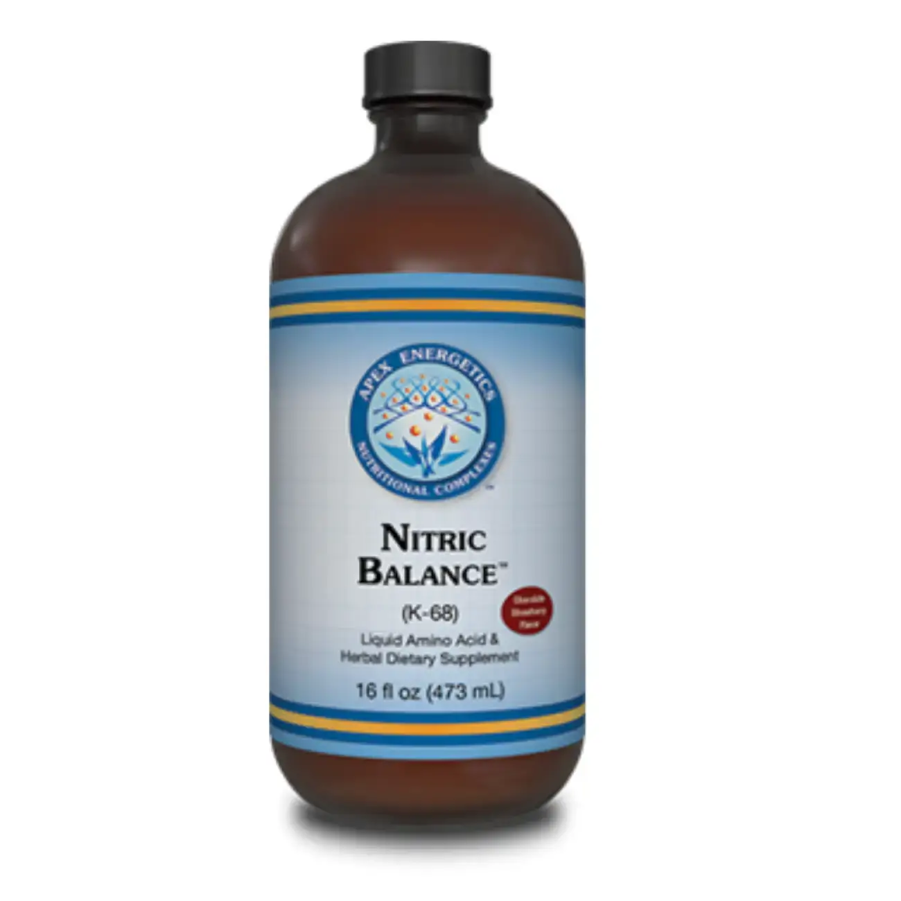 Apex Energetics K-68 Nitric Balance Chocolate Strawberry liquid amino acid and herbal dietary supplement bottle