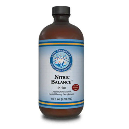 Apex Energetics K-68 Nitric Balance Chocolate Strawberry liquid amino acid and herbal dietary supplement bottle