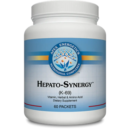 Apex Energetics K-69 Hepato Synergy formula dietary supplement bottle with 60 packets