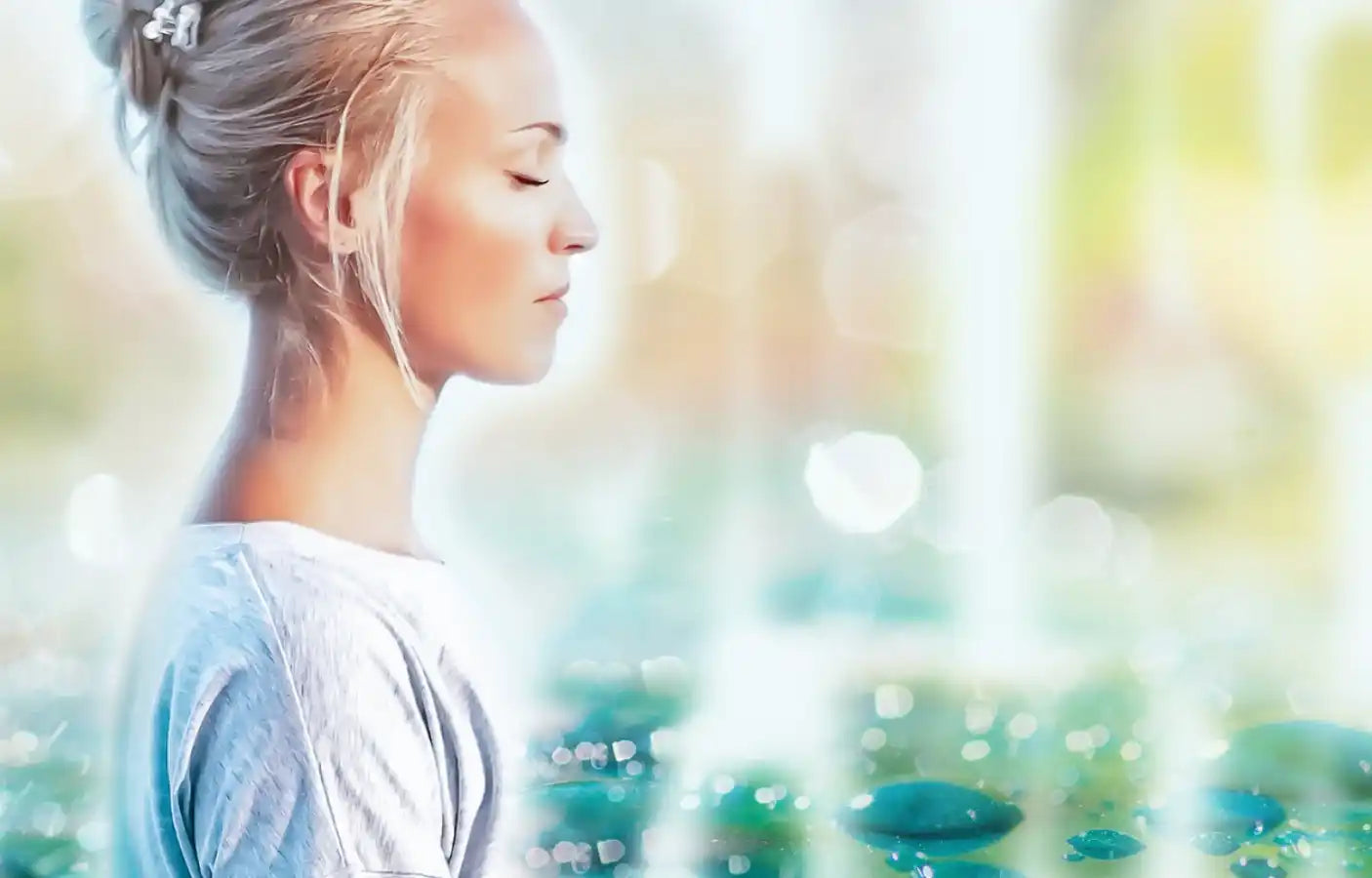 Blonde woman meditating.